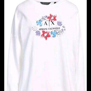 A|X Armani Exchange Women's Contrast Logo Long-Sleeve Sweatshirt, White